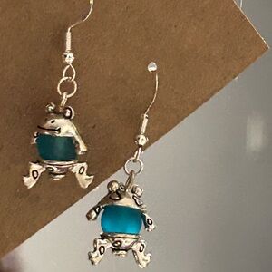 Blue Frog Earrings